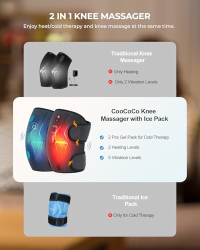 Image of CooCoCo Knee Massager with Heat Cold, Vibration Massage | Knee Pain Relief, Heating Pad for Knee, Adjustable Vibration Modes, For Seniors, Dad, Mom, 2pcs 5 inchx9 inch Cold Packs