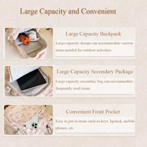 Bow Backpack For Women,3pcs Set Cute Kawaii Backpacks Set，Nylon Backpack With Bow Pattern (Black-01)4