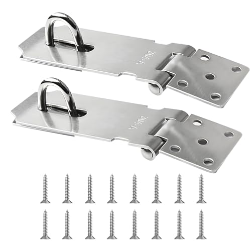 2PCS 4 Pulgadas con 304 Acero Inoxidable Cerradura Puerta, Porta Candado Puerta con Tornillos, Pasadores de Puertas Antirrobo Antióxido, Cerradura Puerta Exterior con Candado Interior y Exterior