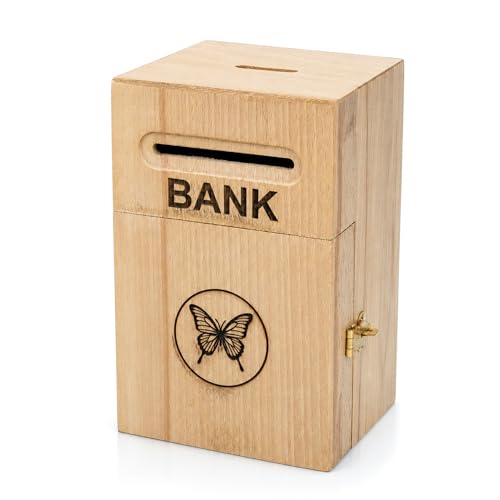 Image of ITOS365 Butterfly Wooden Money Bank for Kids | Wooden Savings Box with Coin Slot | Reusable Cash Saving Bank | Educational Piggy Bank for Boys & Girls