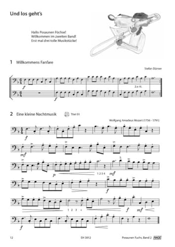 Posaunen Fuchs Band 1, Band 2 und Spielbuch (EH3811, EH3812, EH3810, 9783866260818, 9783866260825, 9783866264021) + Poliertuch aus Mikrofaser (Starterset)