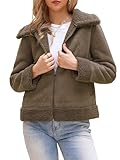 Allegra K Winter Faux Suede Jacket Coat for Women 2025 Faux Fur Shearing Lined Warm Thick Fleece Fuzzy Outerwear Small Dark Brown