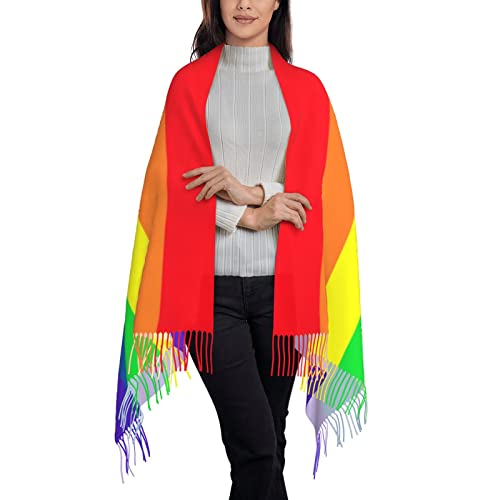 Bagea-Ka Gay Pride LGBT Rainbow flag Scarf Long Shawl Wraps Pashmina for Women Girls with Tassels Soft Warm Cozy