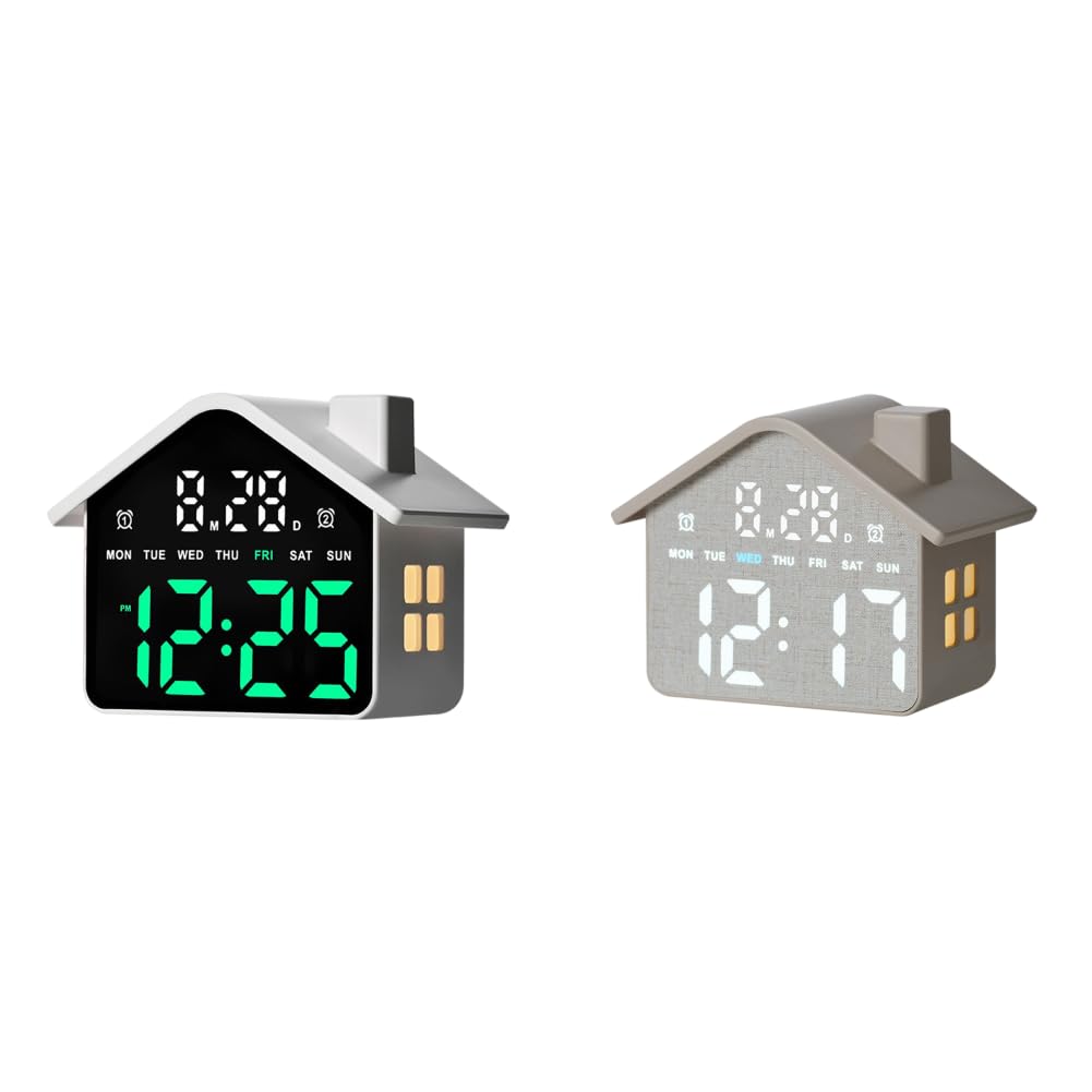 Reloj despertador digital LED con forma de casa con ajuste de brillo y fecha, para decoración de escritorio en casa, oficina