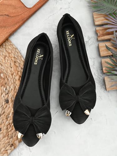 Image of XE Looks Flats with Gold-Tipped Bow - Elegant, Trendy, and Perfect for Any Occasion for Girls & Women