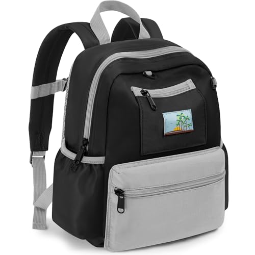 OUUTMEE Süßer und leichter Kinderrucksack für Jungen und Mädchen (2-5 Jahre), perfekt für Kindergarten, Vorschule, Reisen und Ausflüge Schwarz & Grau