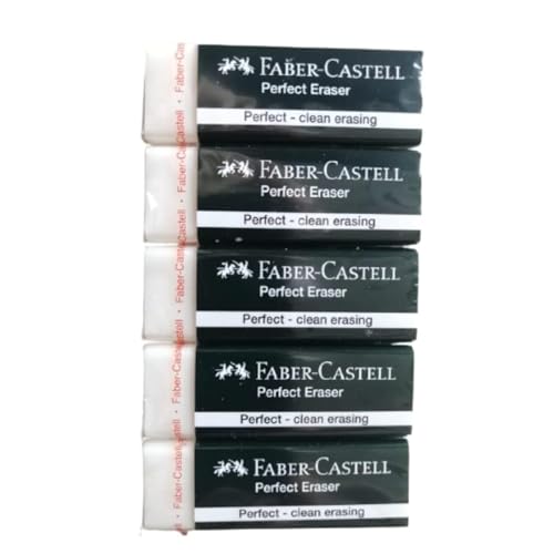 Faber-Castell Extra Soft Large White Pencil Eraser Set, Dust Free Excellent Clean Erasing for School Kids Art Drawing Office, 2.45x0.9x0.5 Inches (Pack of 5)