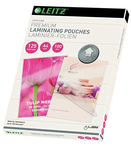 Leitz Pouch Per La Plastificazione A Caldo Con Tecnologia Udt (Unique Direction Technology), Formato A4 , Spessore 2X125 Micron, 100 Pezzi, 74810000