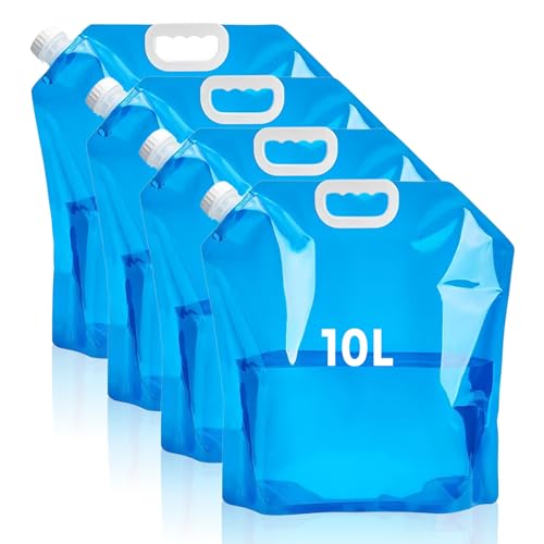 4 Pièces Jerrican Eau 10L,Sac d'eau Pliable pour Camping,Bidon à Eau Pliable avec Couvercle,Bidon Eau Pliable sans BPA pour Le Camping en Plein Air Voyage
