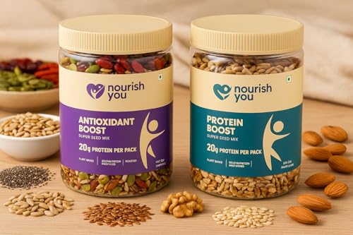 Image of Nourish You Antioxidant Boost Trail Nuts & Super Seed Mix 300g Jar| Mixed seeds for eating| No Artificial Flavours & Preservatives| seeds combo Mix of Sunflower, Chia, Flax , Seasame , Pumpkin Seeds , Cranberries & Gojiberries