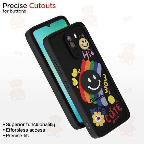 Image of Pikkme Back Cover for Poco F1 | Soft Silicone| Cute Rainbow Smile & 3D Cartoon Flower Design | Shockproof Raised Camera Protection Bumper Case (Black)