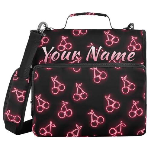 Image of Custom 3 Ring Zipper Binder Pink Neon Cherry Personalized Name 1.5 Inch Binders Large Capacity Multi Pockets for School Office Supplies