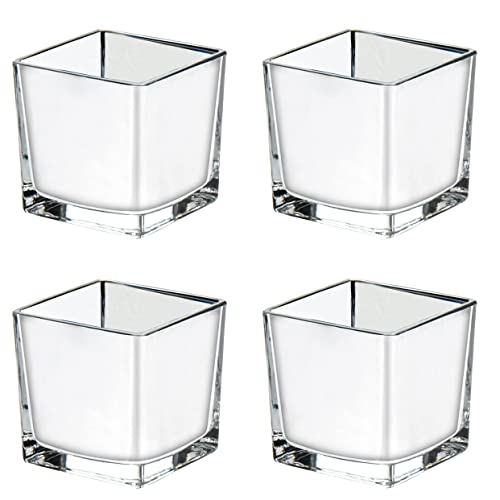 Jarrones cuadrados de cristal galvanizados de 5 x 5 pulgadas, portavelas para hogar, oficina, centro de mesa, jardín, boda, fiesta, decoración, juego de 4