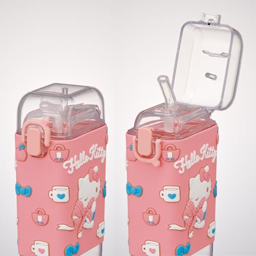 Bouteille d'eau avec paille Skater Hello Kitty pour l'école et les sorties