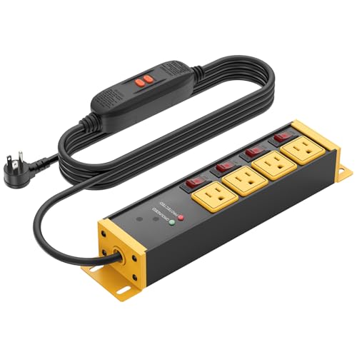 CCCEI Heavy Duty Surge Protector Power Strip 20 Amp Individual Switches. Industrial GFCI Multiple Outlets Extender 12 Gauge 6 FT Extension Cord. Yellow High-Amp 4 Plugs for Shop Garage Kitchen.