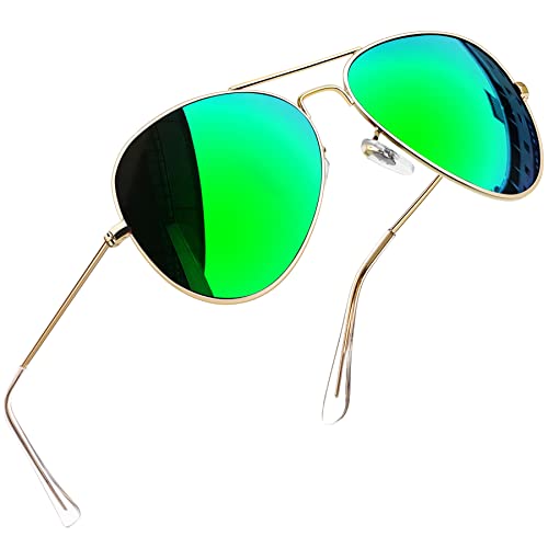 Joopin Oversized Polarized Aviation Sunglasses for Men Women Trendy, Retro Military Style Pilot Sun Glasses UV400 Protection, Lightweight Metal Frame Shades Sunnies (Mirrored Green, Large)