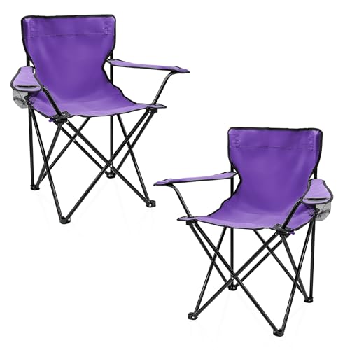 Lot de 2 chaises de camping pliantes avec porte-gobelet - Violet - Chaise de camping pliable avec sac de transport - Chaise pliable pour festival, loisirs,...
