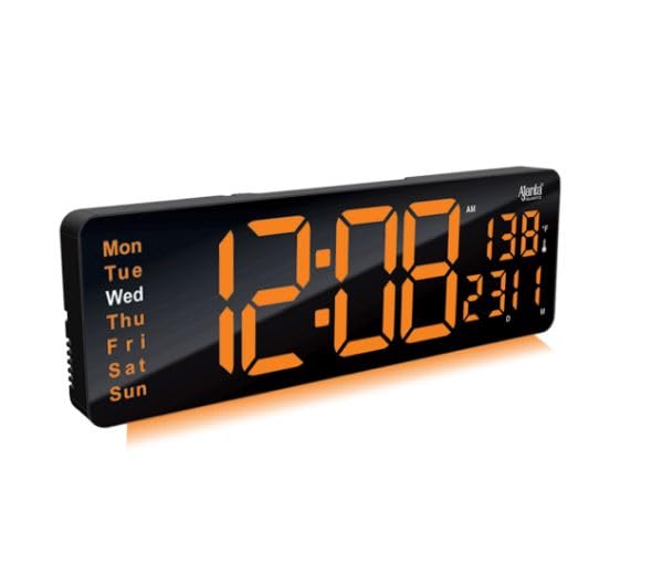 Image of Ajanta Digital Electric Wall Clock with Time, Temperature, Date & Day | RGB LED Night Light Display | USB Type-C Charger | 12 /24H Format & Snooze (Orange)