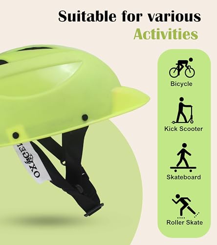 Image of OXYGEN Kids Helmet Adjustable Cycle Helmet Bicycle Helmet for Kids Age 3 to 8 Years Lightweight ABS Shell EPS Foam Shock Absorbent Ventilated Helmet for Cycling Skating Scootering Neon Yellow