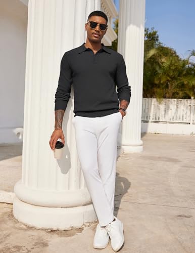 COOFANDY Mens Knit Polo Shirts Long Sleeve Casual Polo Sweaters Shirt Waffle Textured Collared Sweater3