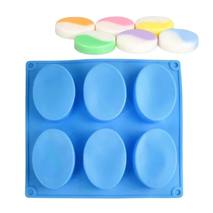 Silicone Soap Mold | Pink 6 Cavity Oval Shape Soap Moulds for Soap Making | Soap Making Kit | Soap Base Mould for Soap Bar, Resin, Chocolate, Cheesecakes (Blue - PK1)-image-19