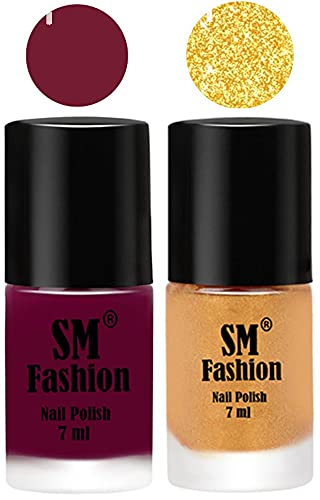 Image of Long Lasting Nail Polish | Nail Paint Combo 7 ml Each) - Set of 2 Mulberry-Light Golden