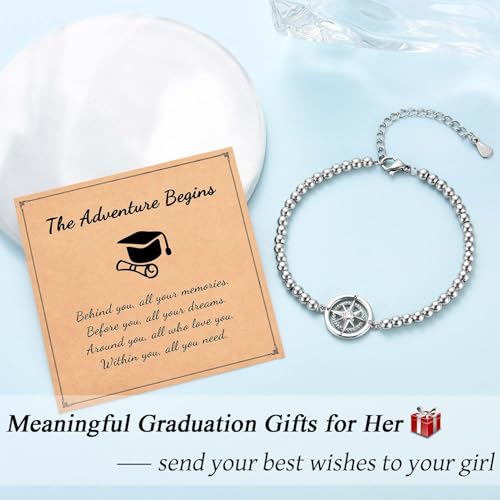 Image of Graduation Gifts for Her, Class of 2026 High School 5th 6th 8th Grade College Masters Degree Graduation Compass Bracelet Jewlry Gifts for Girls Women