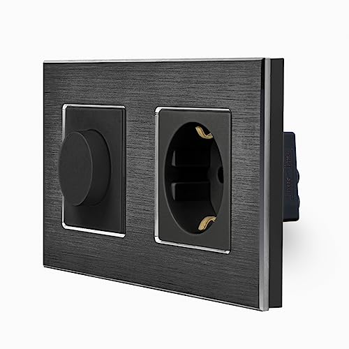 Dimmer rotativo, interruttore meccanico per luci a LED, illuminazione con presa e telaio in alluminio, colore nero, per dimmerare una lampada, timer di lusso
