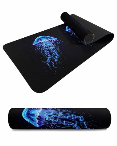Debedcor Heat Proof Table Pads Waterproof Decorative, Blue Jellyfish Non-Slip Table Countertop Protector, Modern Watercolor Coastal Ocean Life Insulation Mat for Dining Room, 48 x 12 Inches