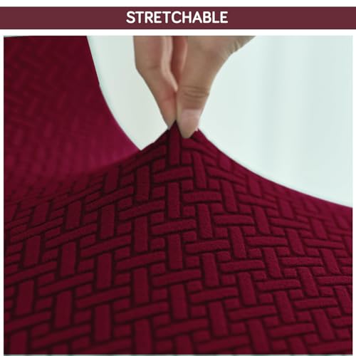 Image of HOKIPO Premium Jacquard Fully Covered Cover for Swivel Dining Chair with Arms, Burgundy (NEW-AR-5356-BRGN)