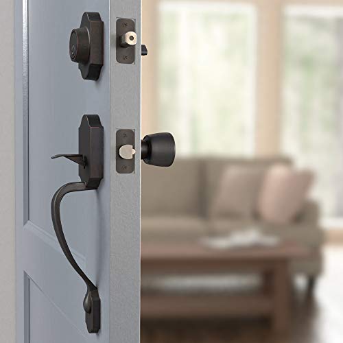 Image of Amazon Basics Front Door Lock Set, Handleset with Tulip Knob, Easy Installation, Level Door Handle, Exterior, Single Cylinder, Oil Bronze, 1-Pack