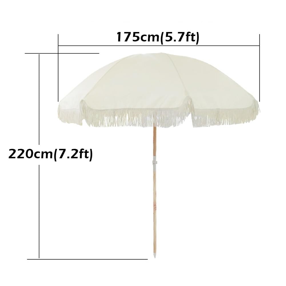 Biała plażowa na plaży parasol z frędzlami drewniany guziki pochylenia Parasol na rynku do ogrodowego trawnika UV i odporny na wiatr