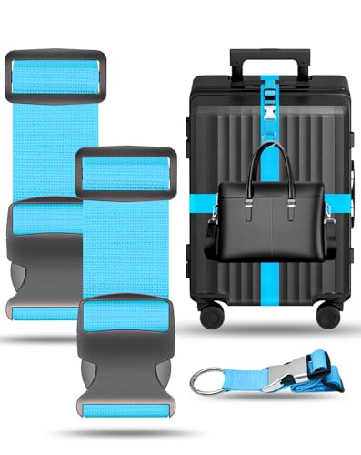 BILIONE 3Pcs Luggage Straps Set - 2 Suitcase Straps 70\'\' Long and 1 Add A Bag Strap, Adjustable Luggage Identifiers Nylon Travel Belt
