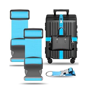 BILIONE 3Pcs Luggage Straps Set – 2 Suitcase Straps 70” Long and 1 Add A Bag Strap, Adjustable Luggage Identifiers Nylon Travel Belt