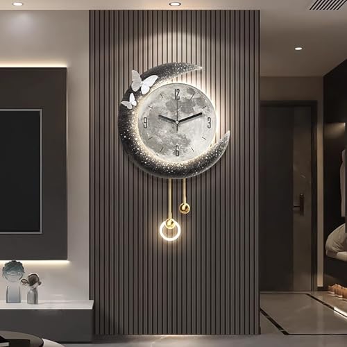 LED ライト付きの美しい壁掛け時計、縦型の大型壁掛け時計、LED アンビエント ライト、金属フック、リモコン スイッチ、家の装飾、ショップ、オフィス、リビング ルームに最適。(50*75cm)