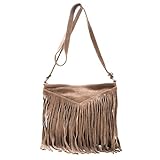  Damen Leder Tasche, Minibag, Schultertasche,Umhängetasche mit Fransen,echtes Wildleder (26/23/ 2 cm), Mod. 2068 by Fashion-Formel