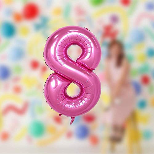 Image of AMFIN 15 Inch 8 Number Foil Balloons for 8th Birthday Baby Girl Party Decorations Balloon, Wedding Anniversary Decoration Items - Pink