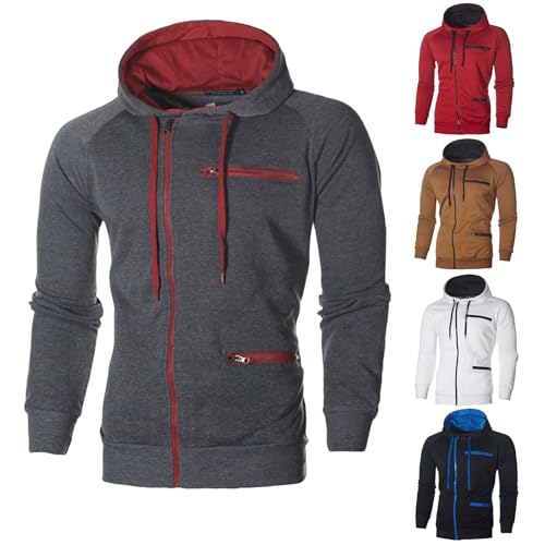 Wankang Men Full Zip Hoodies Trendy Drawstring Hooded Sweatshirt Casual Long Sleeve Sweatshirt Jacket Coat with Zipper Pocket3