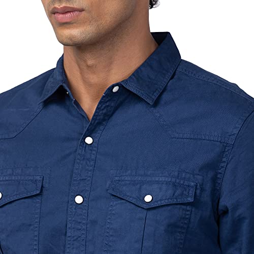 Image of Spykar Men's Slim Fit N /A Full Sleeve Solid Casual Shirts