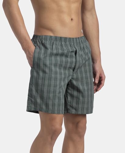 Image of Jockey 1223 Men Super Combed Mercerized Cotton Woven Checkered Boxer Shorts with Side Pocket (Pack of 2, Colors & Prints May Vary)
