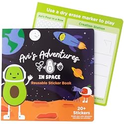 Bapronbaby Feeding Littles Avi's Adventures in Space Reusable Sticker Book + Marker Set - Toddler Activity for Independent and Family-Wide Play, Age 3+