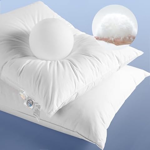 Baauye Luxury Canadian White Goose Down Pillow Queen Size Set of 2-900+ Fill Power, Soft Down Pillow for Sleeping, Fluffy Pillow for Neck Pain Relief, Hotel Bed Pillows for Side Sleeper - 20"x30" Cover
