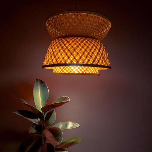 Image of Craftscape Bamboo Hanging Pendant Lamp | Boho Cane Lampshade | Bamboo Lights | Collection (3Layer)