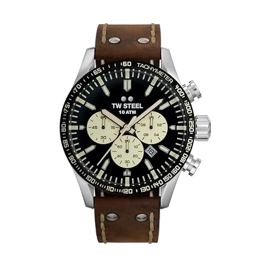 TW Steel Volante Mens 48mm Quartz Chronograph Watch with Brown Leather Strap