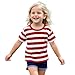 Boys Girls Striped Shirts Cotton Rainbow Shirt Toddler Kids Short Sleeve Crew Neck Summer Trendy (Red, 9-10 Years)