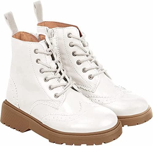 Girls Boys Unisex-Child Ankle Boots Combat Lug Sole Lace up Side Zipper Booties Dress Walking Shoes