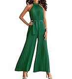 Monos con Cuello Halter para Mujer Elegantes de Verano Sin Mangas de Pierna Ancha y Mameluco Vestido de Fiesta Cóctel (Verde, M)