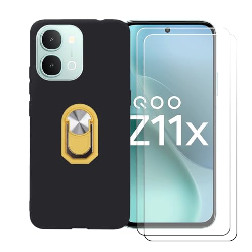 CongJiaLingXi �P�[�X �K�p �� iQOO Z11x I2507 (6.76") �����O�T�|�[�g+ [2�p�b�N]�����K���X�X�N���[���v���e�N�^�[�A�_��ȃV���R�[���V�F���o���p�[TPU�ی�J�o�[�������,�C�G���[