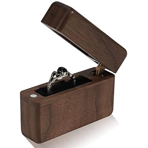 Gaosaili Vintage Wood Ring Box for Wedding Engagement Proposal Small Handmade Wooden High Ring Box Jewelry Box Cover