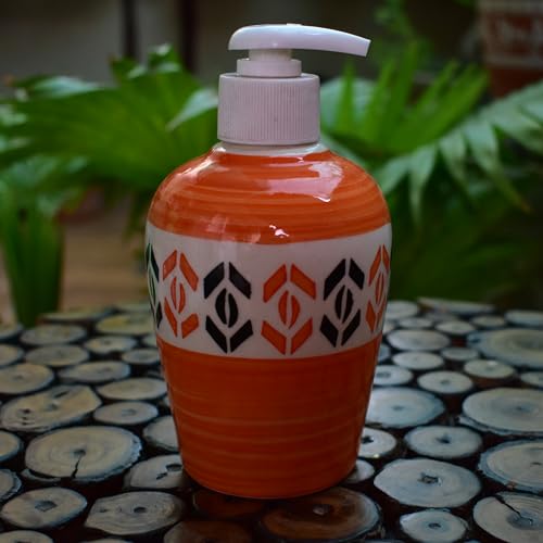 Image of Ceramic Liquid Soap Dispenser, 300 ml, Dusty Orange | Refillable Pump Bottle for Hand Wash, Lotion, Shampoo & Kitchen Use, 2 Pieces